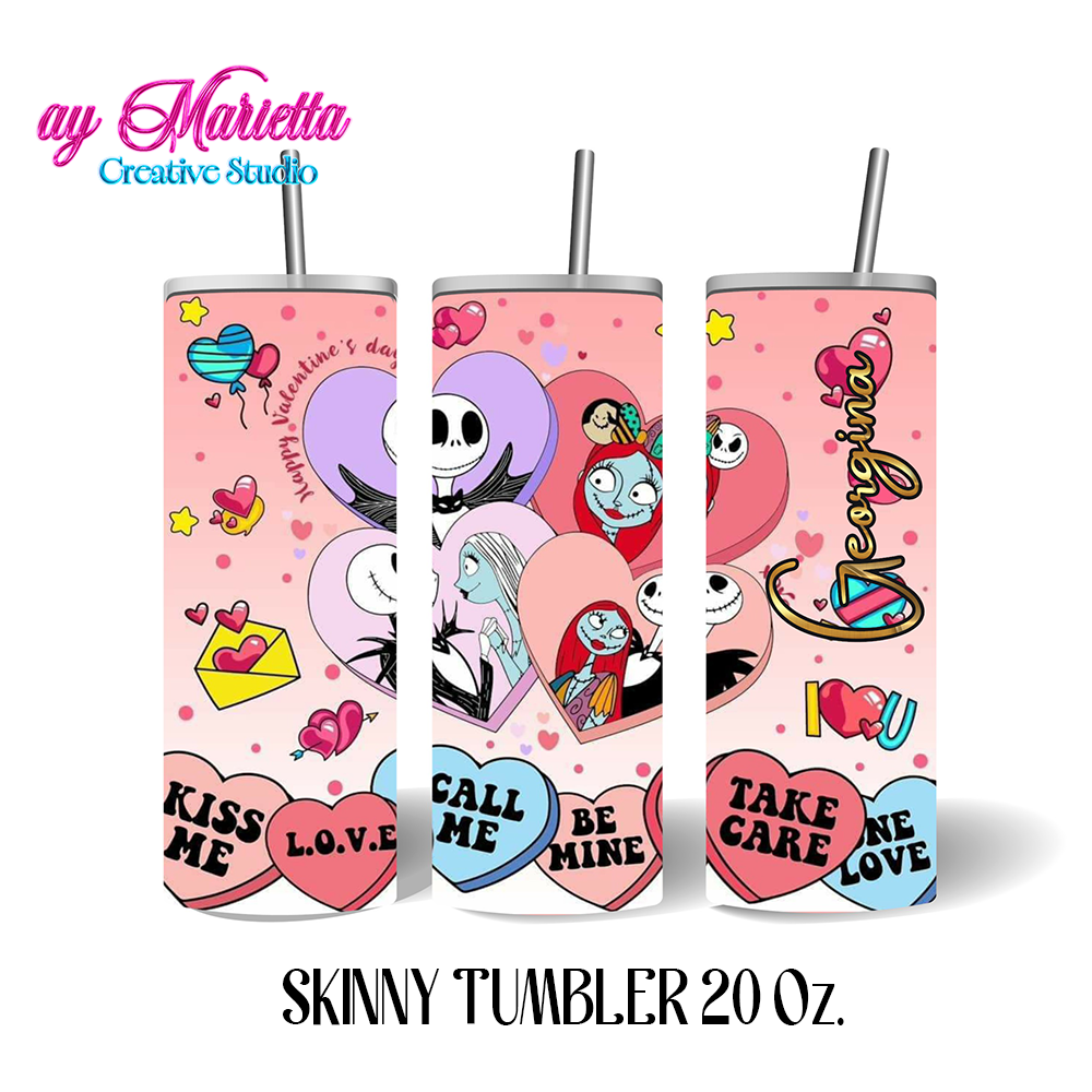 🖤 Jack & Sally MOVIE  "CUSTOM NAME"  – 20 oz Skinny