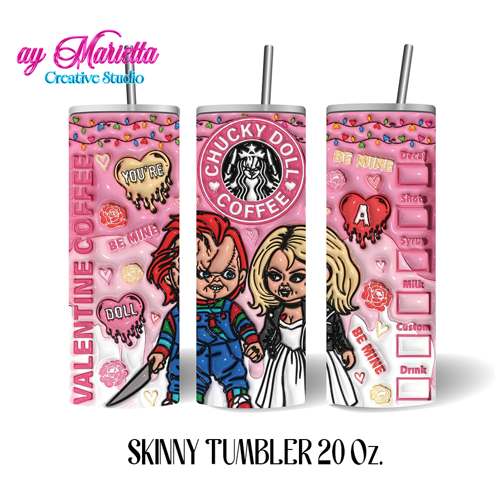🔪 Chucky &amp; Tiffany Valentine's Coffee Tumbler – 20 oz Skinny