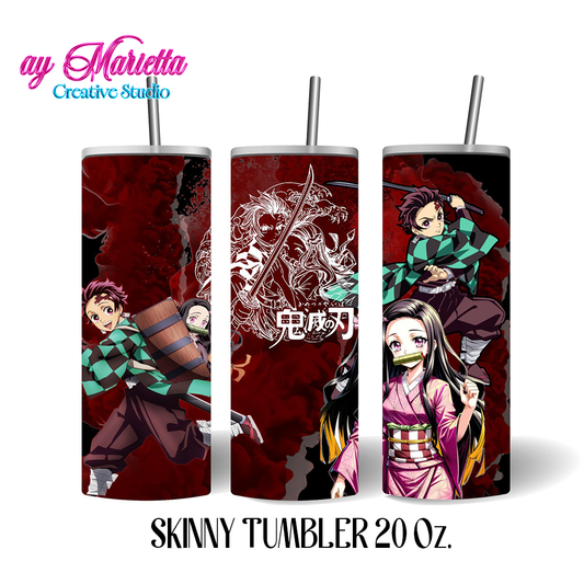 🗡️ Nezuko &amp; Tanjiro Tumbler (Demon Slayer) – 20 oz Skinny